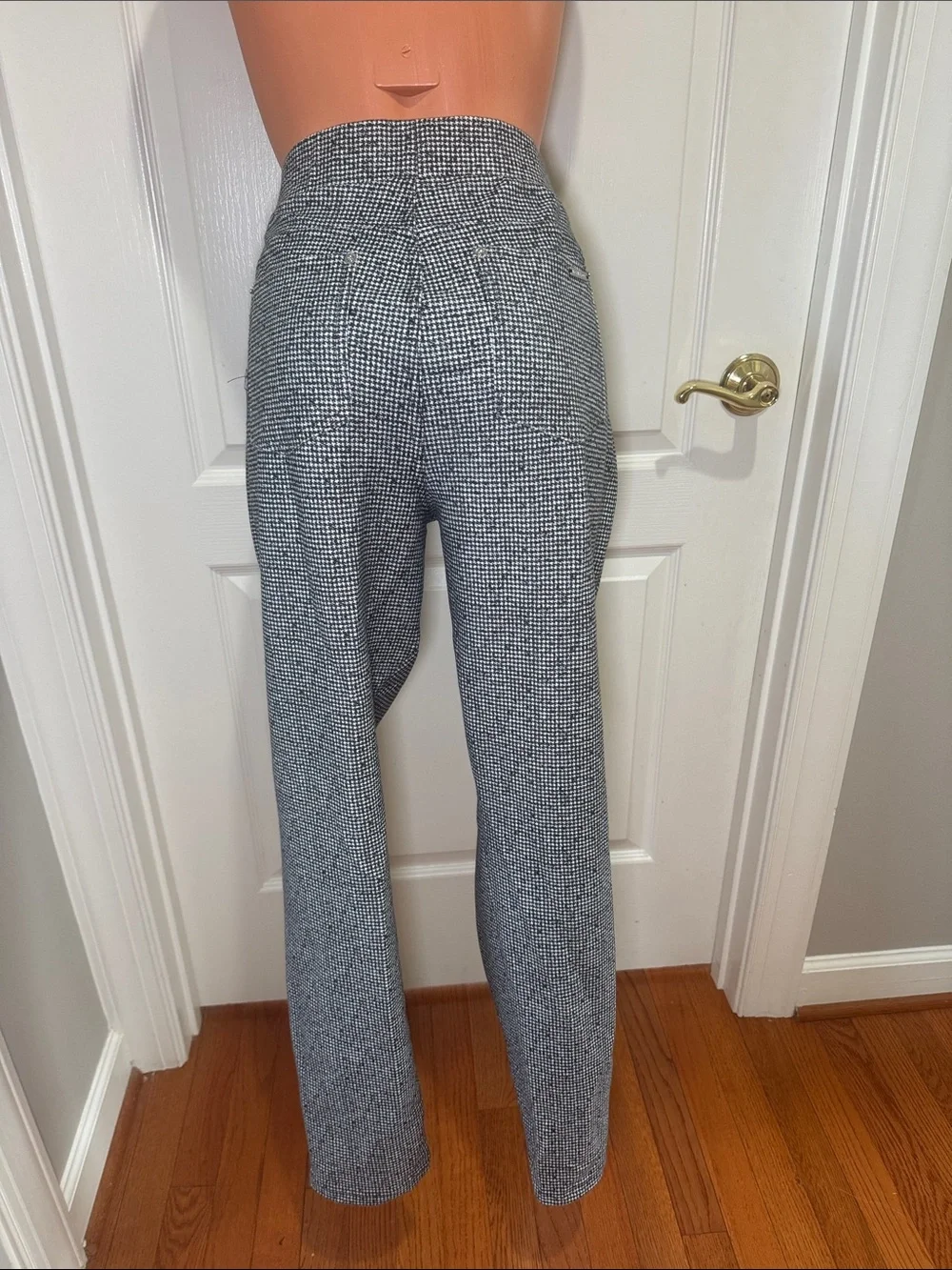 Michael Kors Black White Houndstooth Pull On Stretch Pants L Large EUC DDR $74